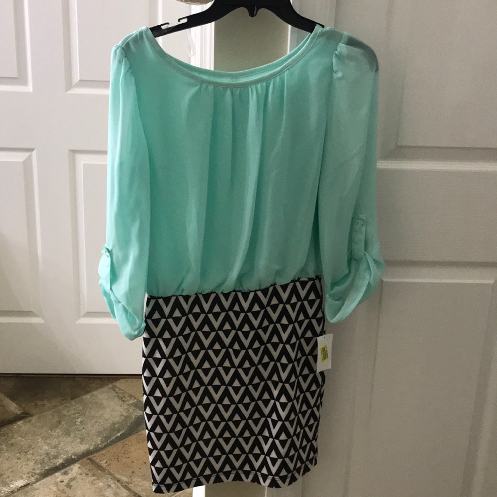 Mint, black and white dress